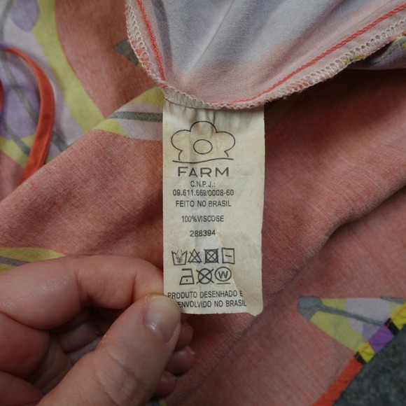 Farm Rio Dress Womens Large Orange Banana Wrap Mini V-Neck Tropical Sleeveless - Picture 4 of 9